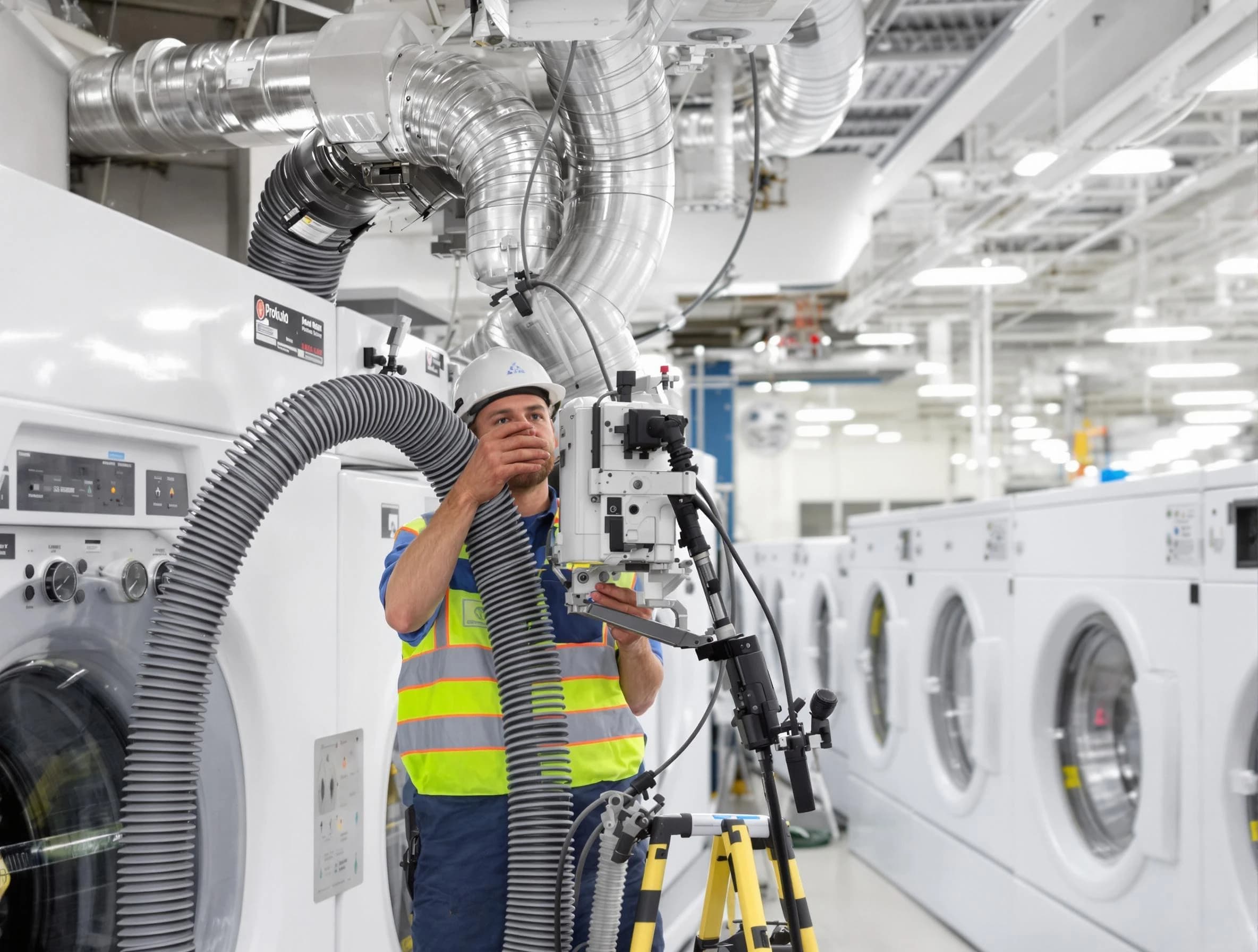 Applewood Dryer Vent Cleaning team performing commercial-grade dryer vent cleaning at a business facility in Applewood