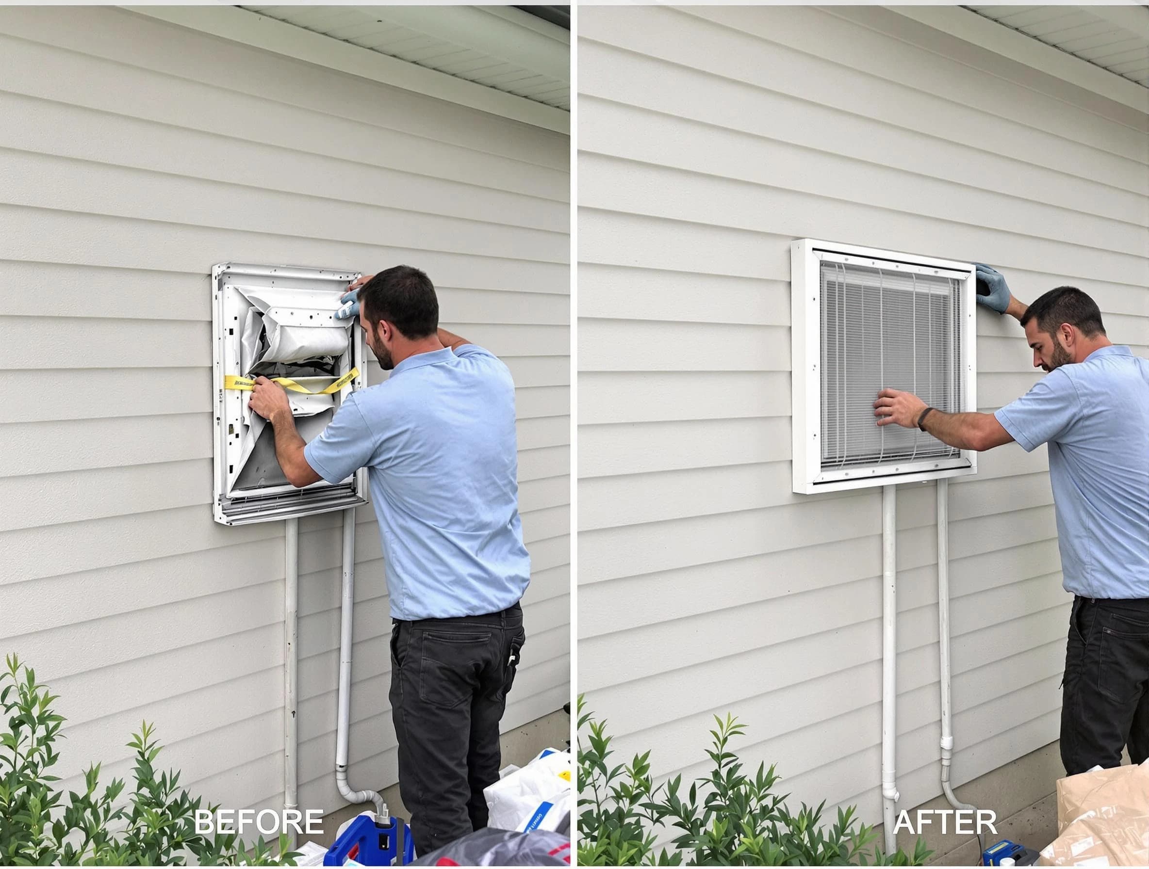 Applewood Dryer Vent Cleaning technician installing high-quality dryer vent cover at a residential property in Applewood